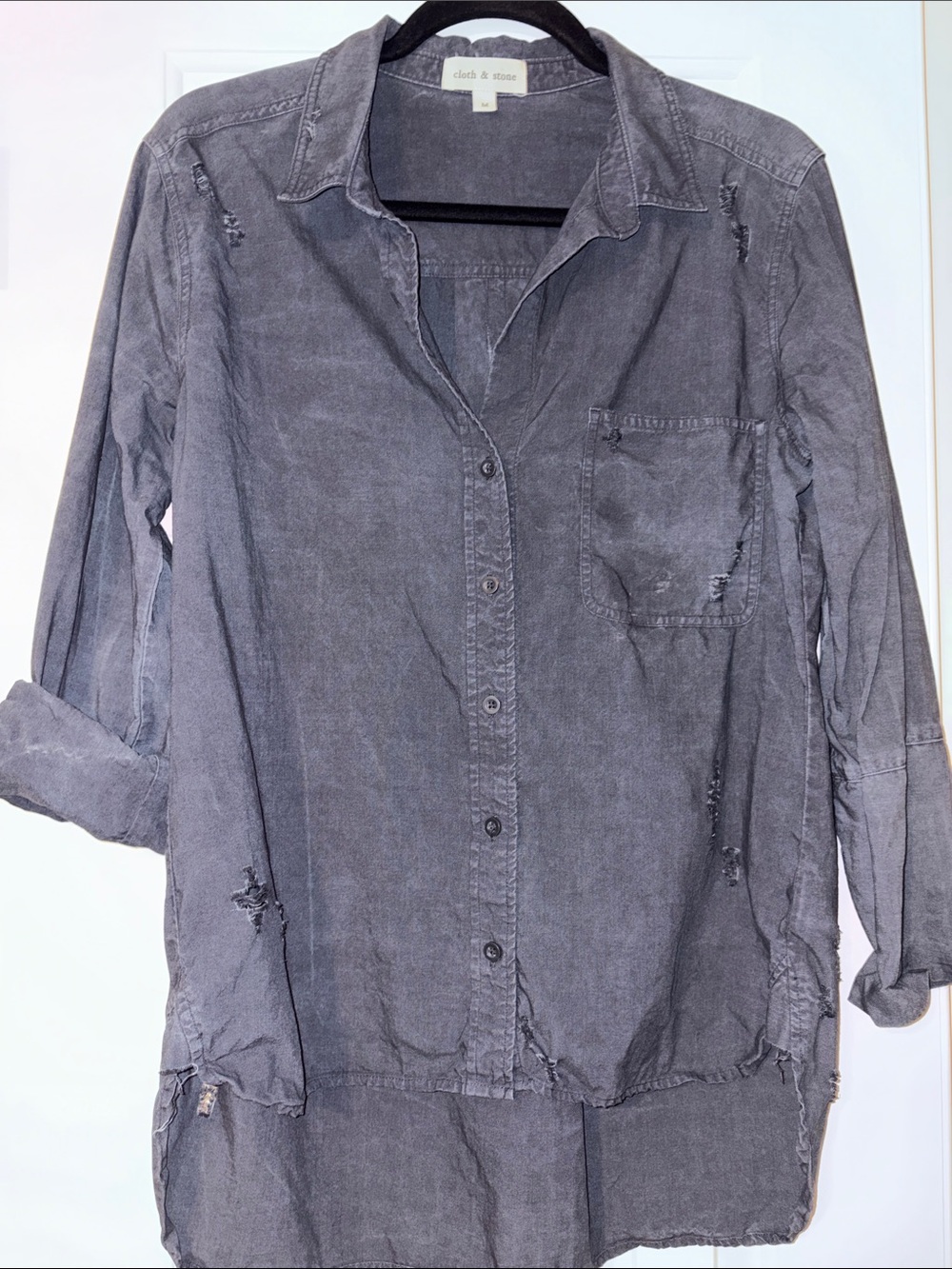 cloth & stone distressed button-up shirt in charcoal gray